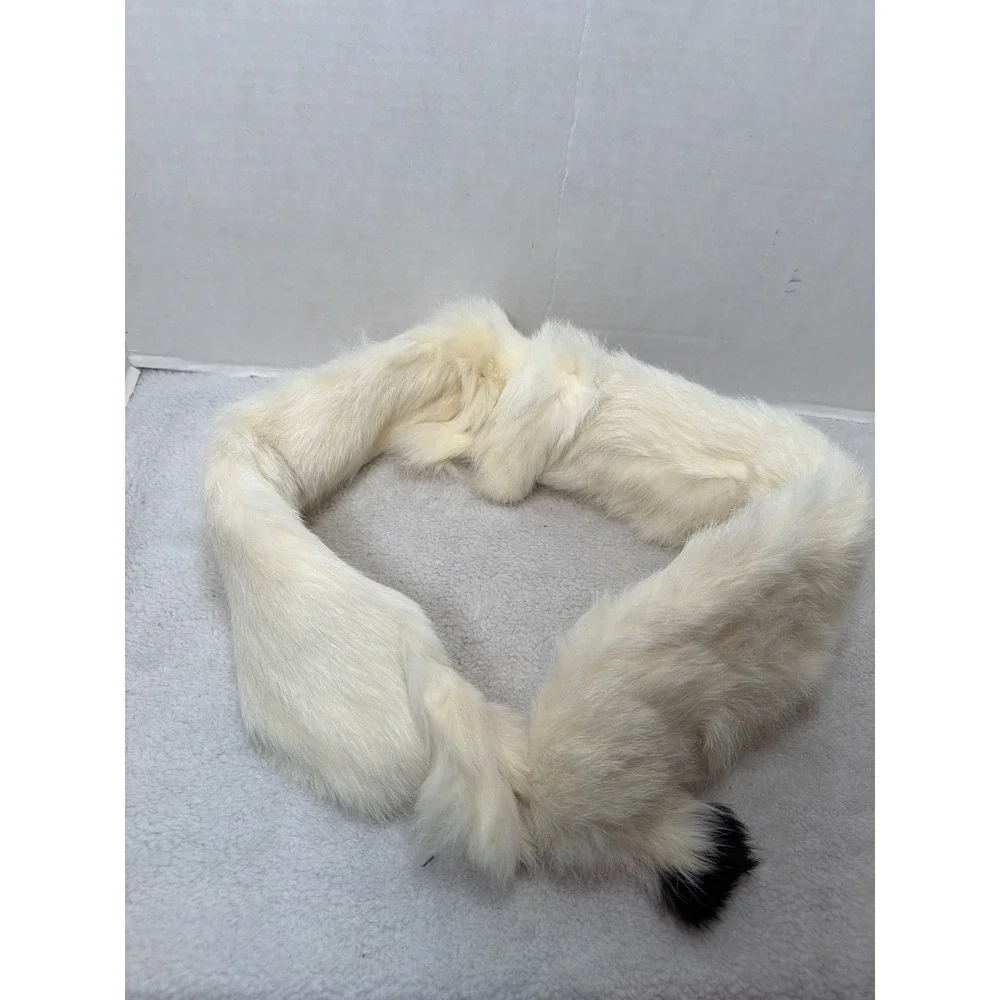 Vintage MCM Baar & Beards Top Hit Fur Stole Scarf White Real Fur Clip Closure